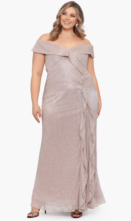 VESTIDO HARLOW ROSA METALICO CURVY – 1NS RENTA Y VENTA DE VESTIDOS