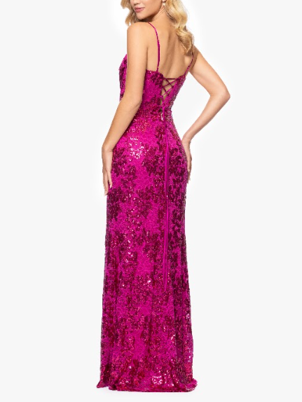 Vestido de noche Annie rosa fucsia tirantes y lentejuelas