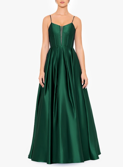 Vestido de noche carol hunter verde esmeralda satín