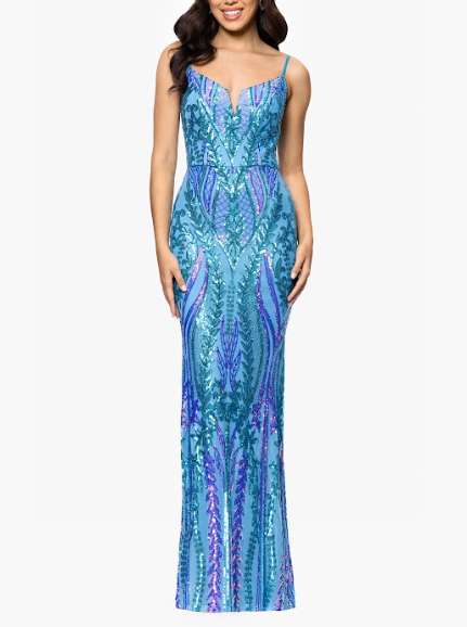 Vestido de noche christine aqua con lentejuelas