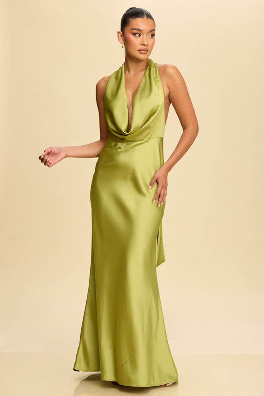 Vestido de fiesta Darían verde lima satin