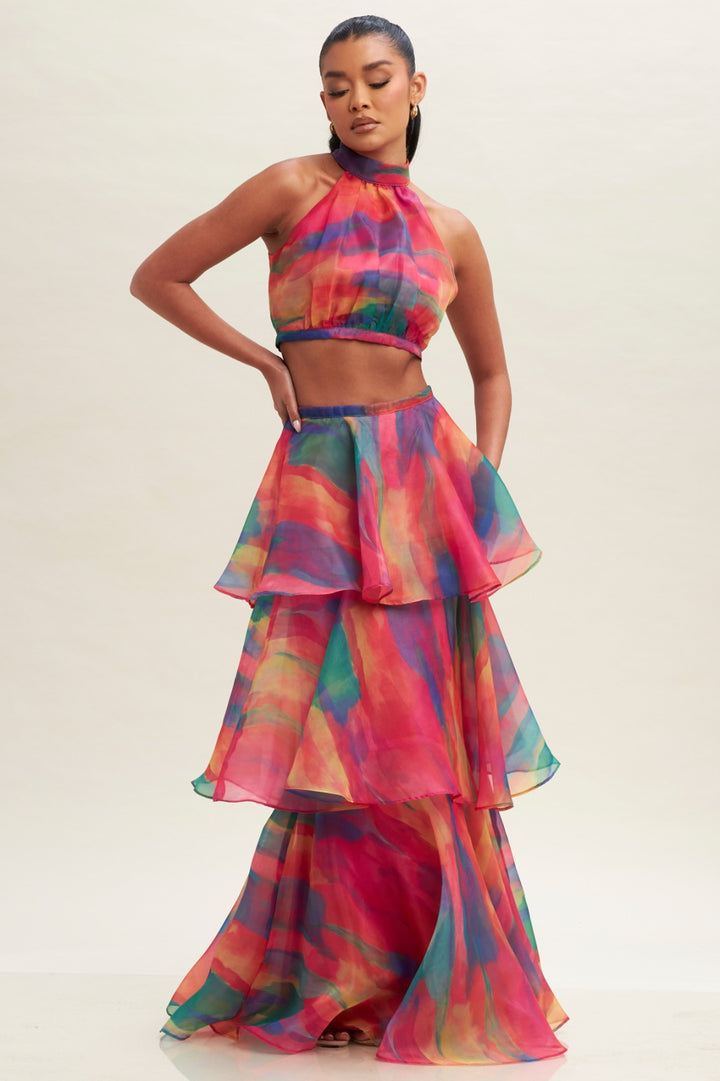 VESTIDO EUGENIA MULTICOLOR DE OLANES CROPTOP