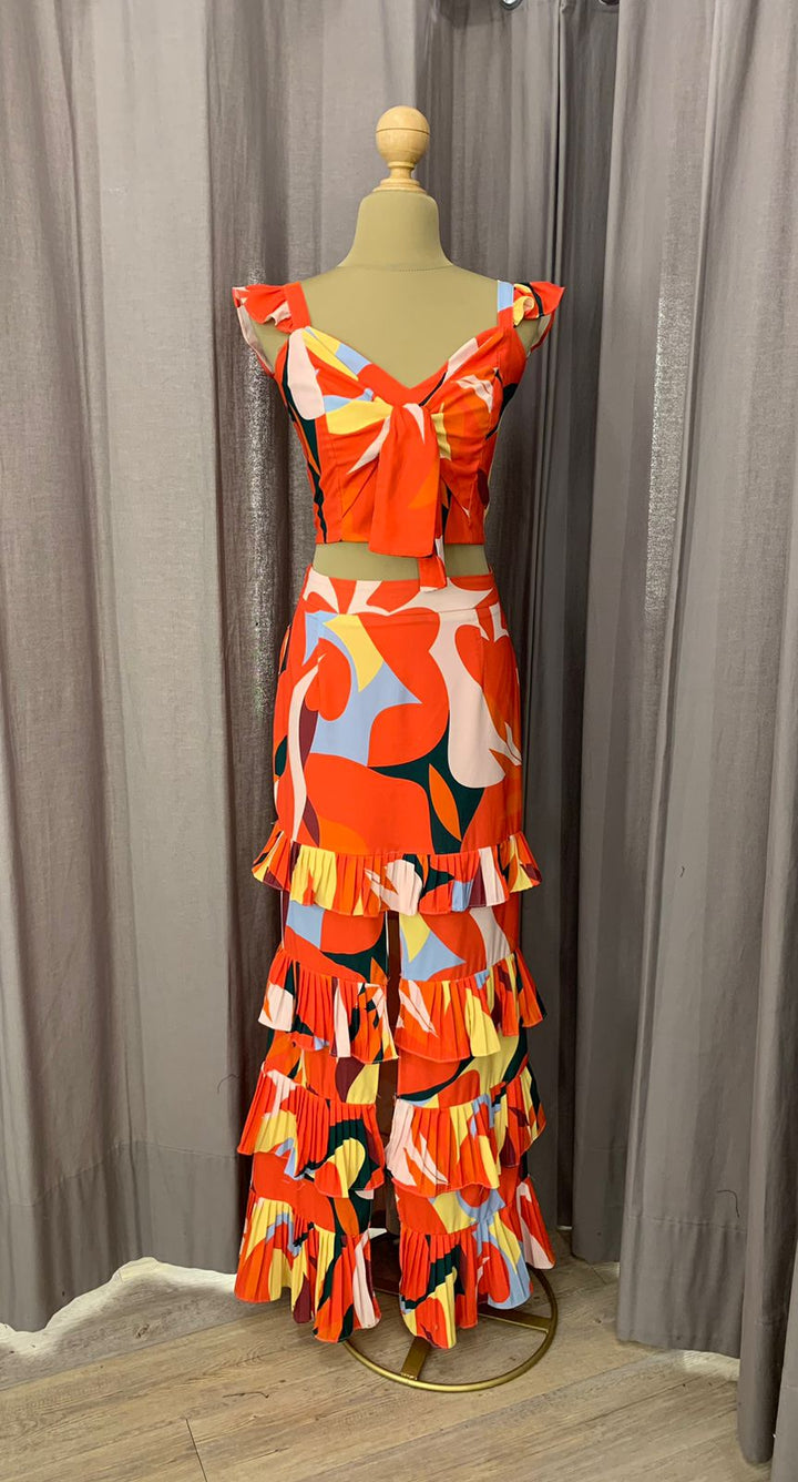 VESTIDO FLORENCIA NARANJA ESTAMPADO