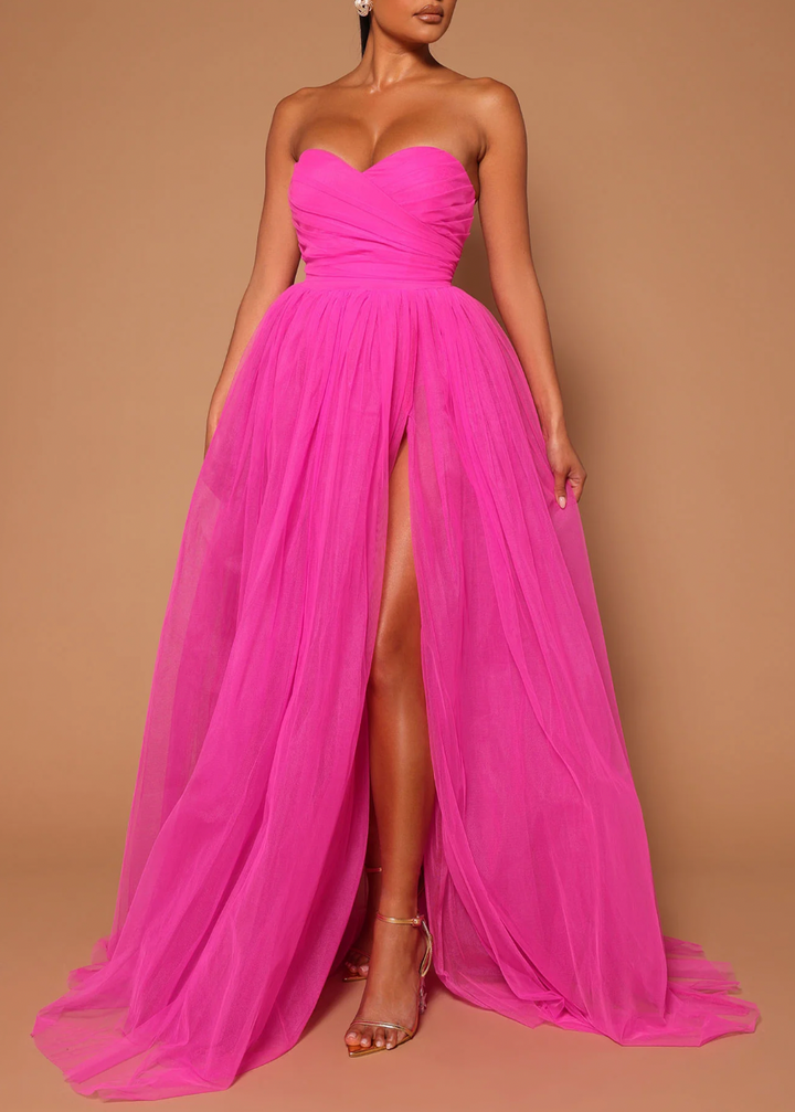 VESTIDO ILSE ROSA STRAPLESS TUL