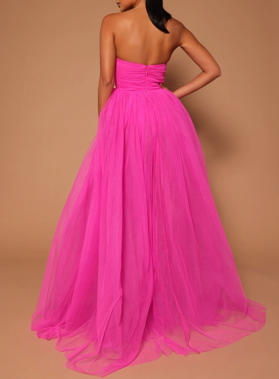 VESTIDO ILSE ROSA STRAPLESS TUL