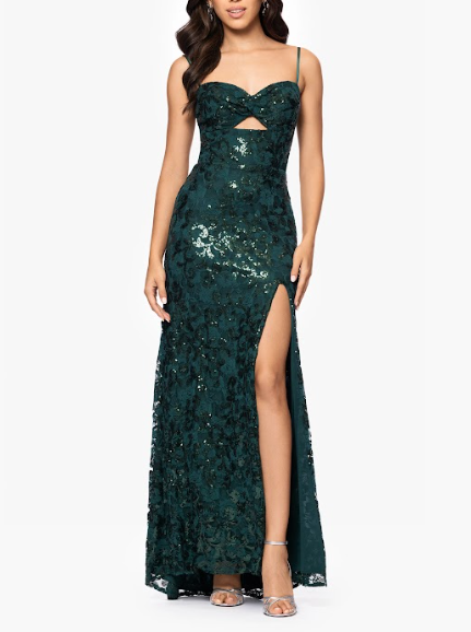 Vestido de noche Judy verde esmerilada con tirantes