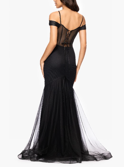 Vestido de noche Miranda negro bordado corte sirena