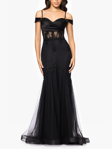 Vestido de noche Miranda negro bordado corte sirena