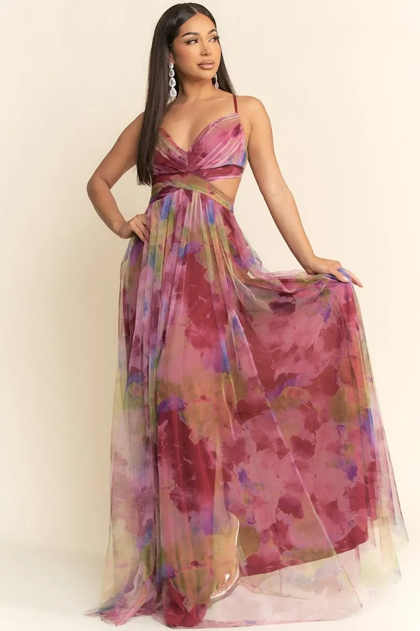 Vestido de fiesta Clara Borgoña multicolor