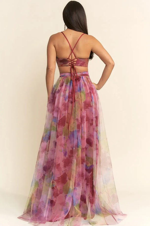 Vestido de fiesta Clara Borgoña multicolor