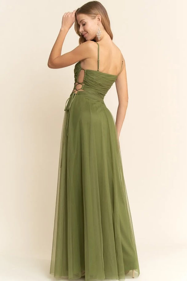 Vestido de fiesta Niza olivo tul Renta