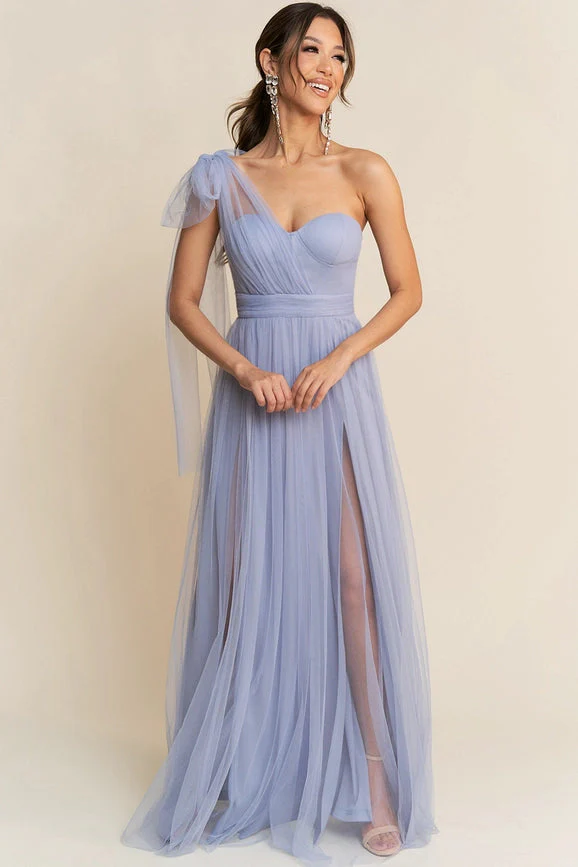 Vestido de fiesta Odette azul cielo un hombro tul Renta