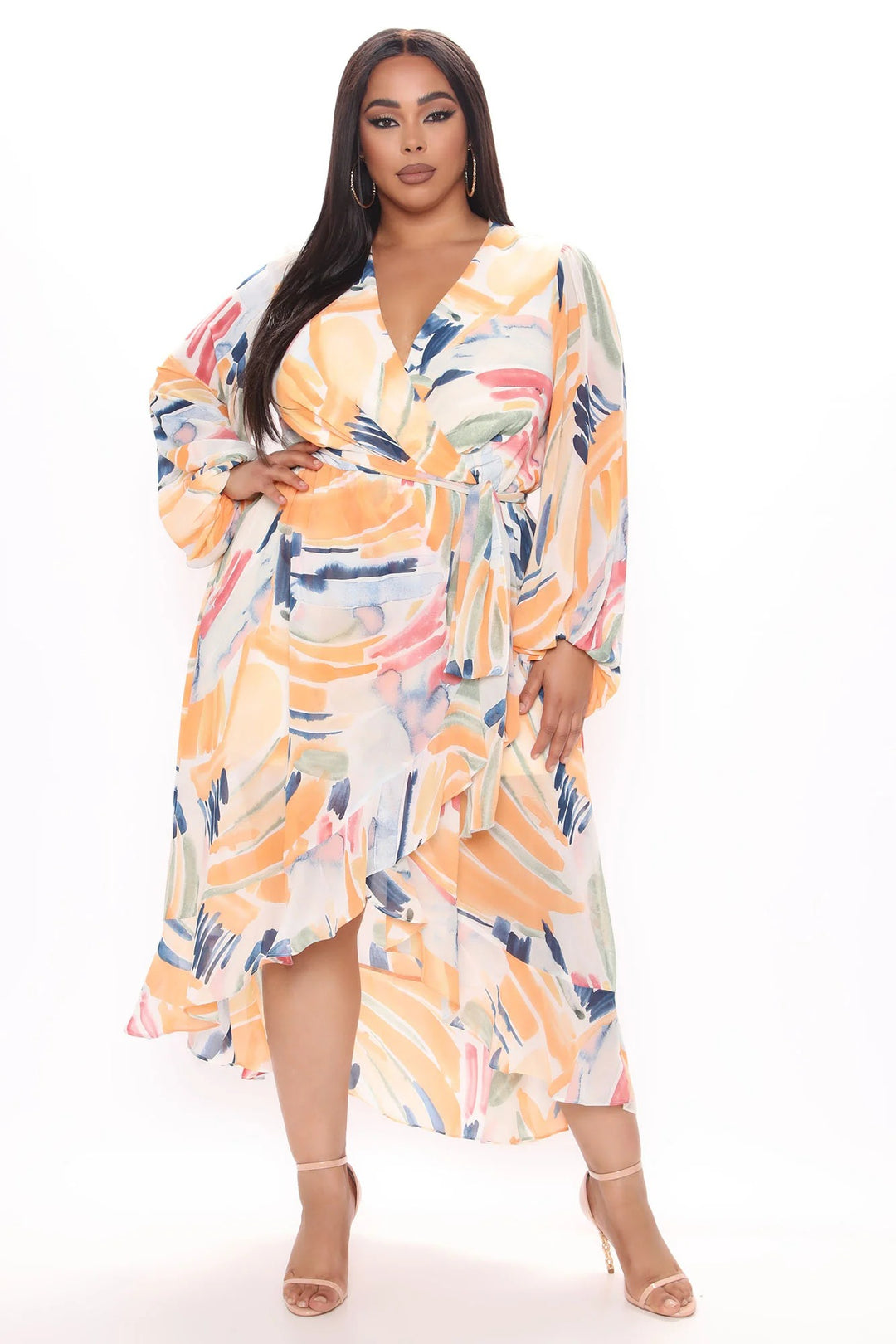 vestido amarilis multicolor midi