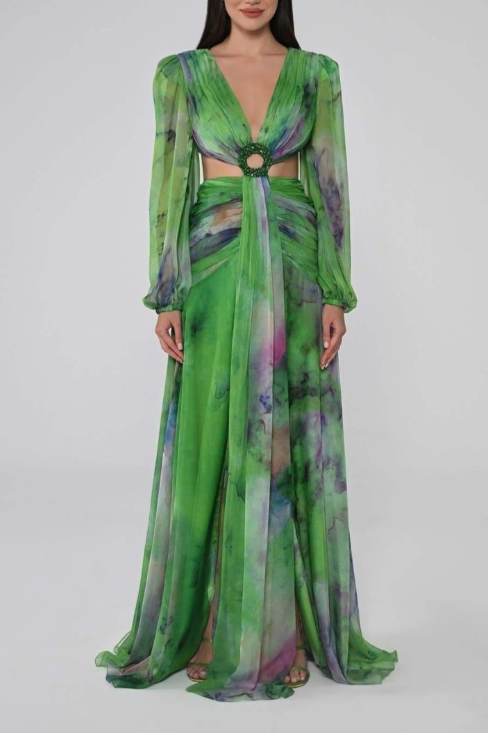 VESTIDO ÁFRICA VERDE CON HEBILLA LARGO