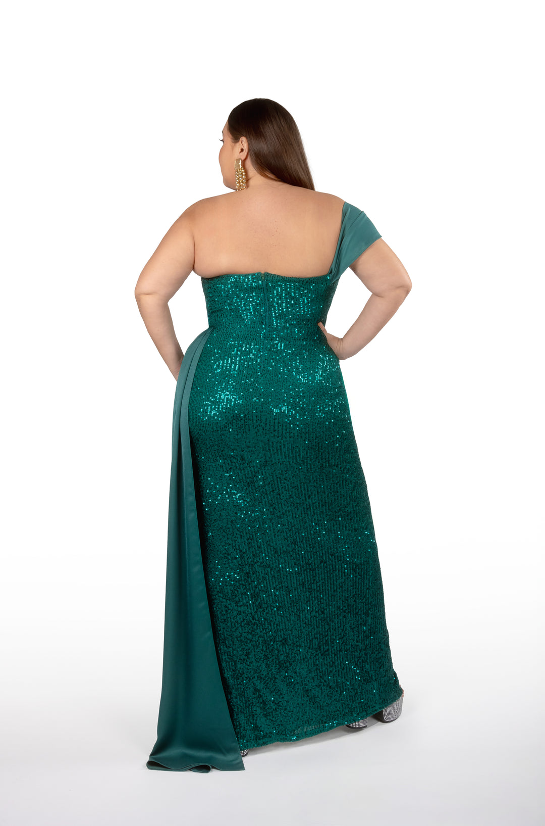 Shun vestido verde de lentejuelas largo curvy