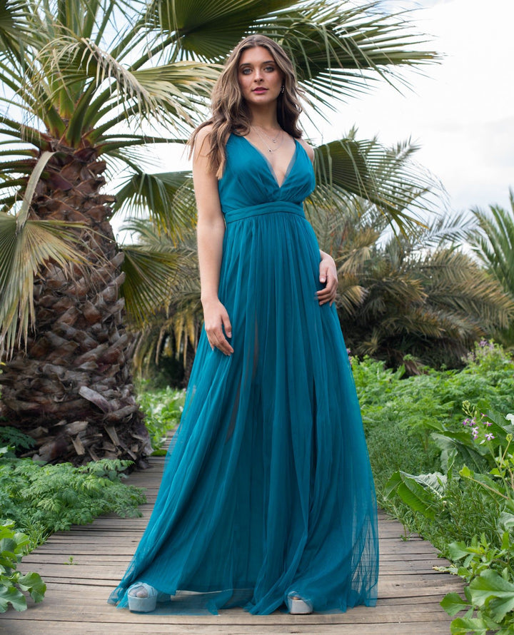 VESTIDO NUEVA ORLEANS TEAL ESCOTE ESPALDA TIRANTES