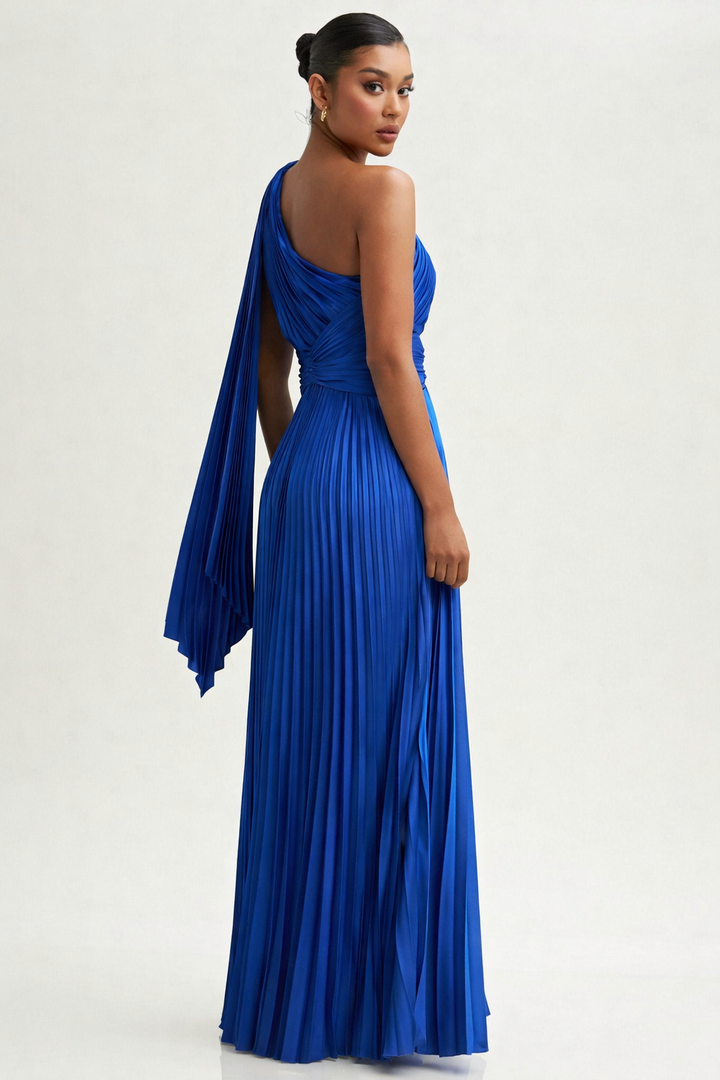 Vestido Atenea azul rey un hombro