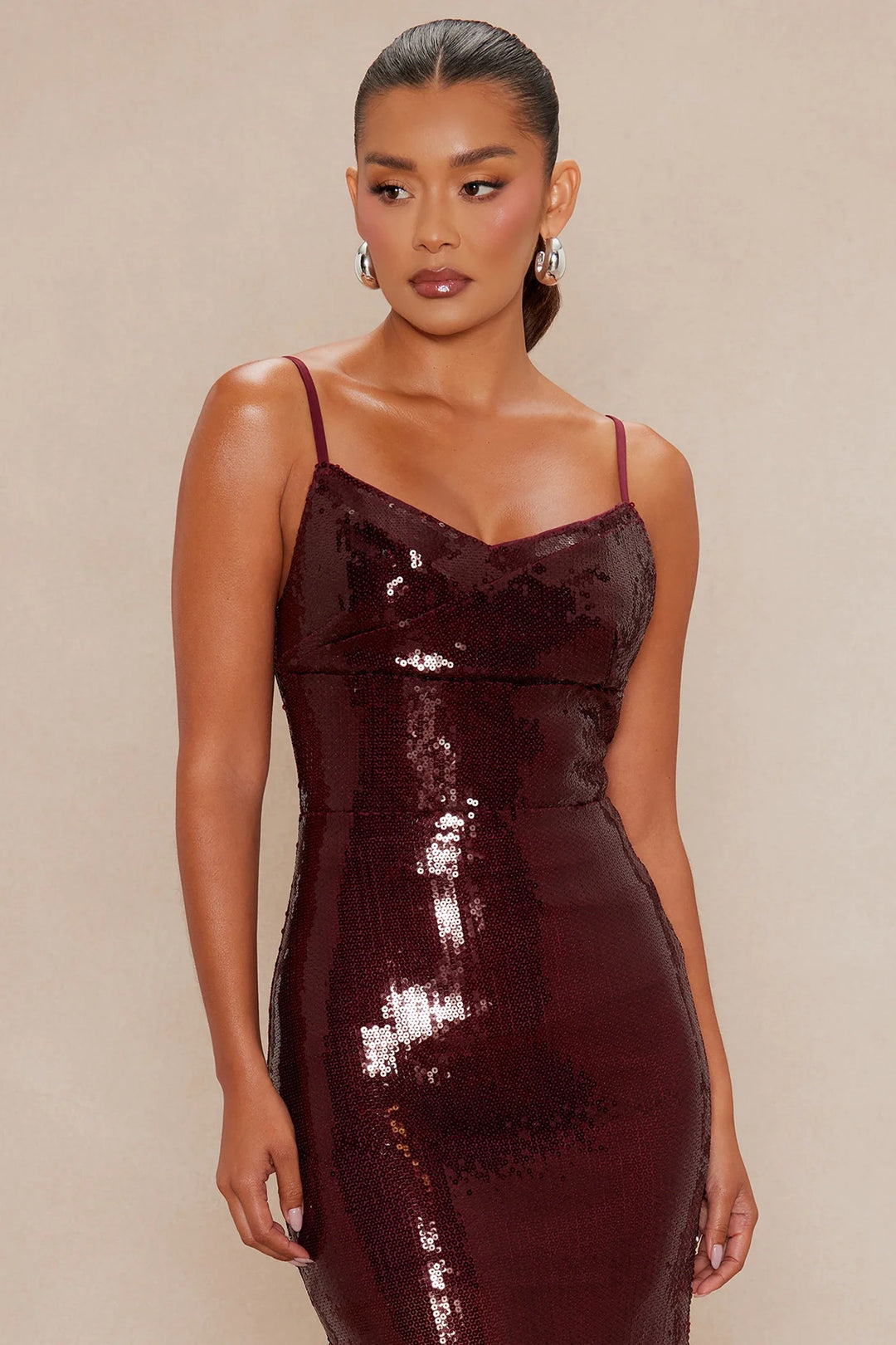 Vestido de noche Cornalina vino con lentejuelas