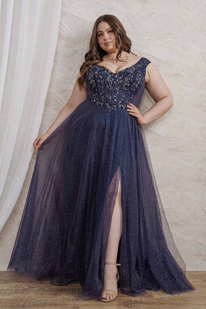 Vestido de fiesta Aurea azul curvy tul