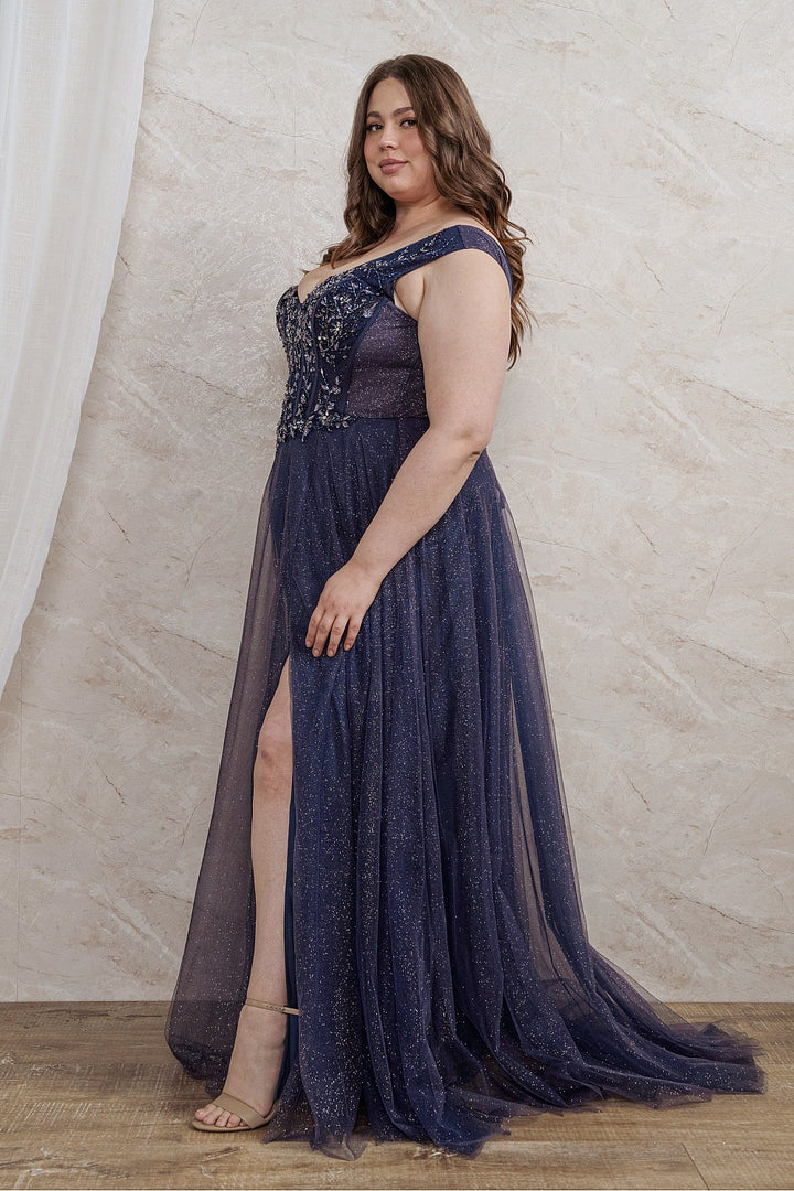 Vestido de fiesta Aurea azul curvy tul