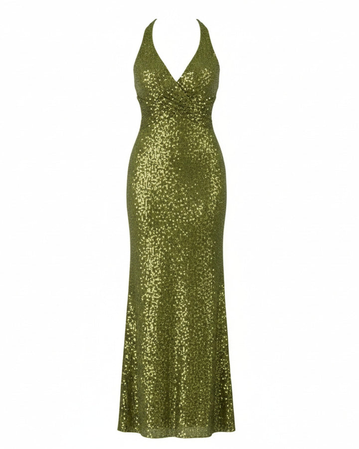 Vestido de fiesta Isabela olivo con lentejuelas