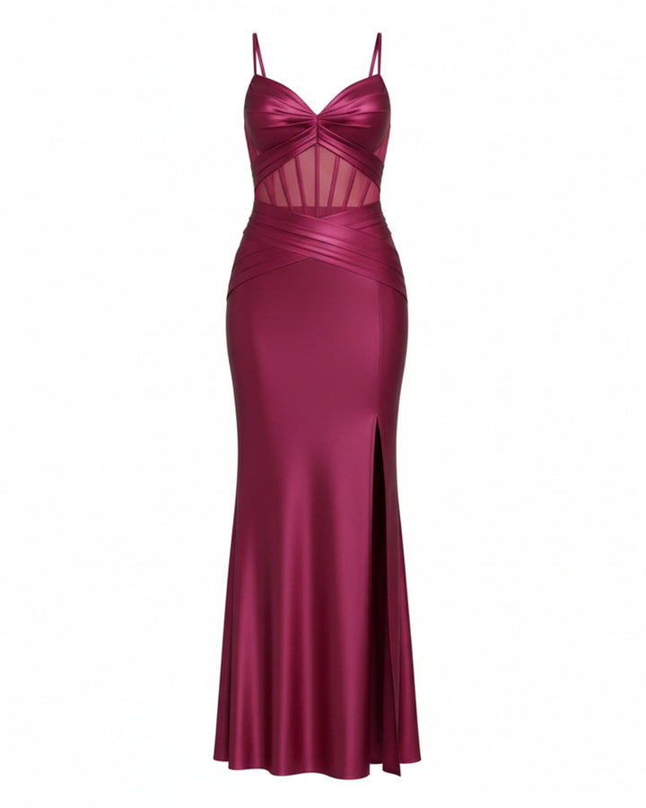 Vestido de fiesta Odessa berry con transparencias