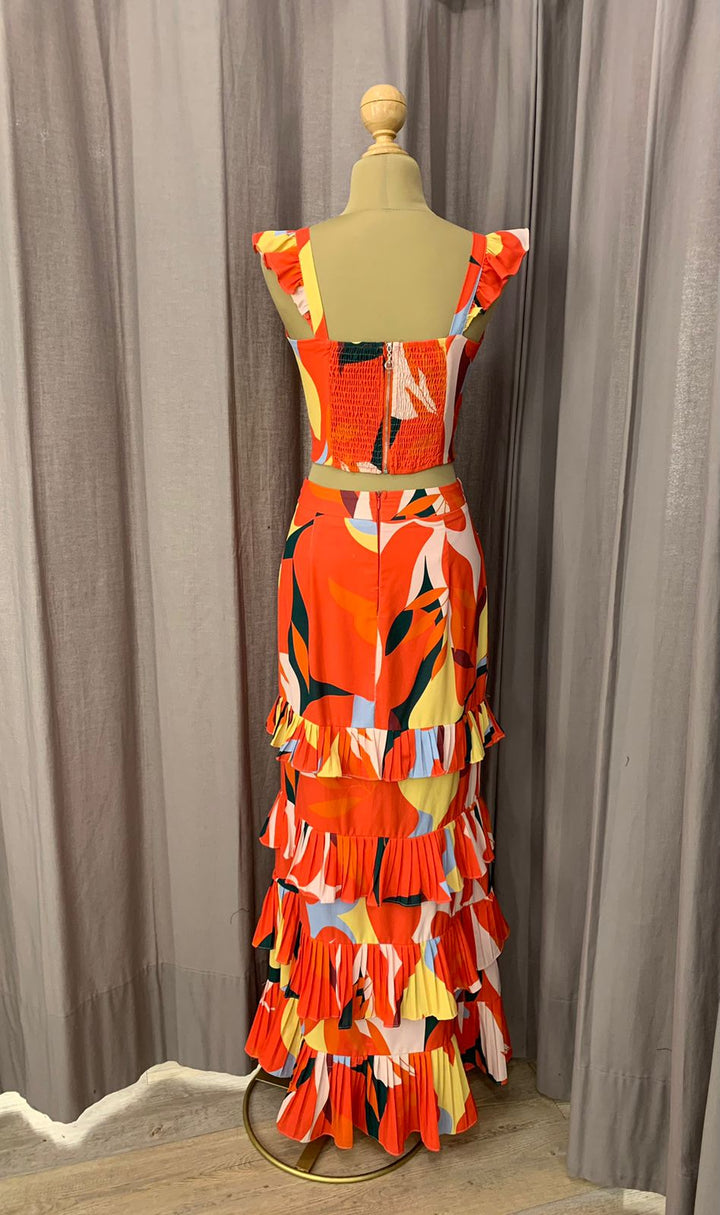 VESTIDO FLORENCIA NARANJA ESTAMPADO