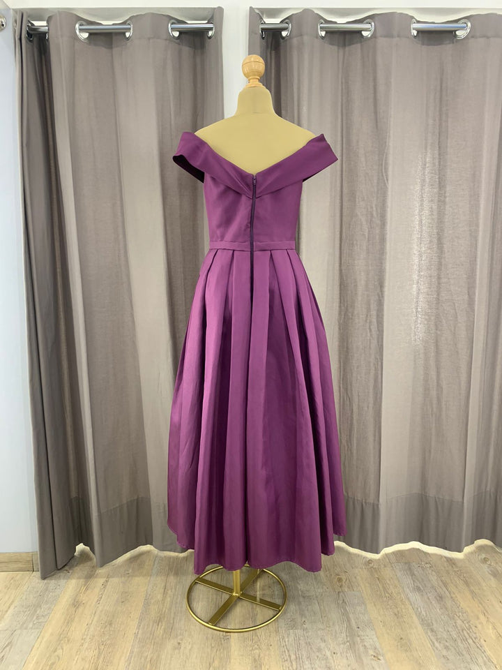 VESTIDO VIÑA DEL MAR MORADO ESCOTE Y ESPALDA CORAZON