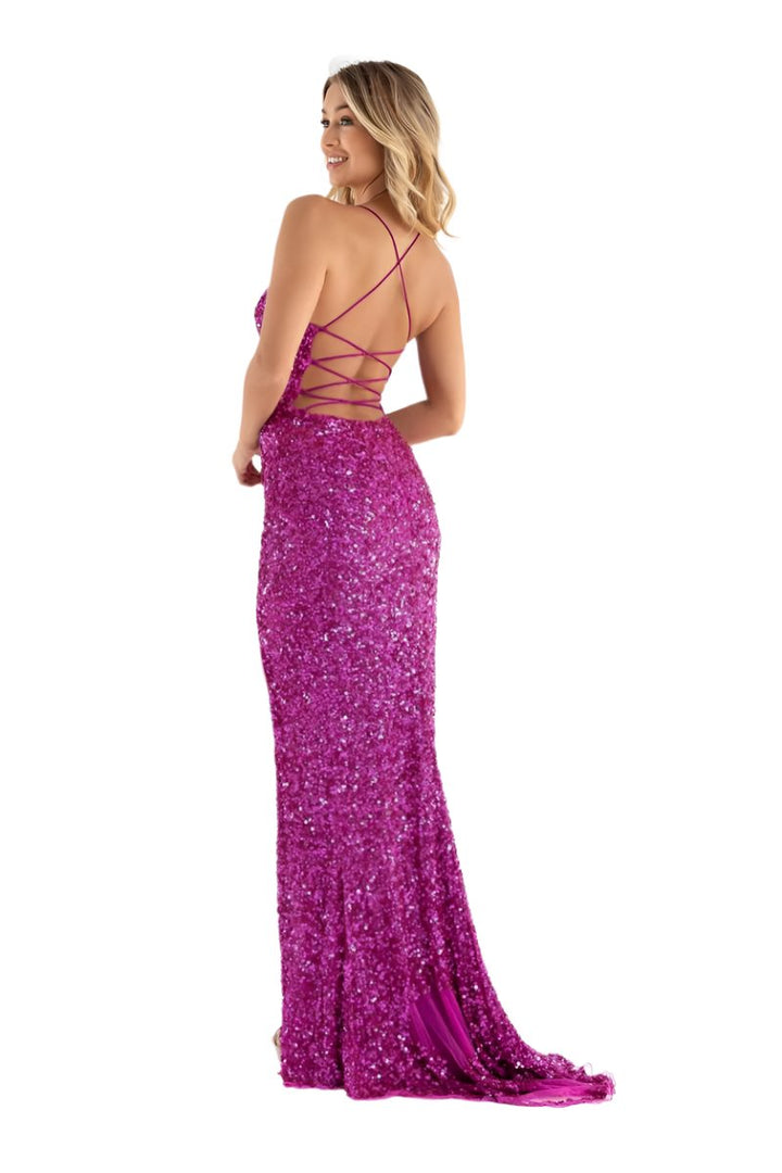 VESTIDO FARAH MORADO CON LENTEJUELAS