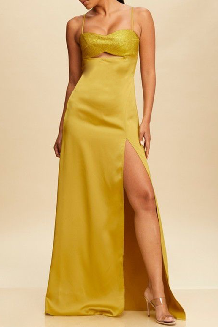 Vestido Victoria amarillo satinado