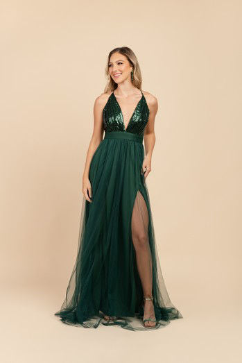 VESTIDO GARIAN VERDE TUL CON LENTEJUELAS