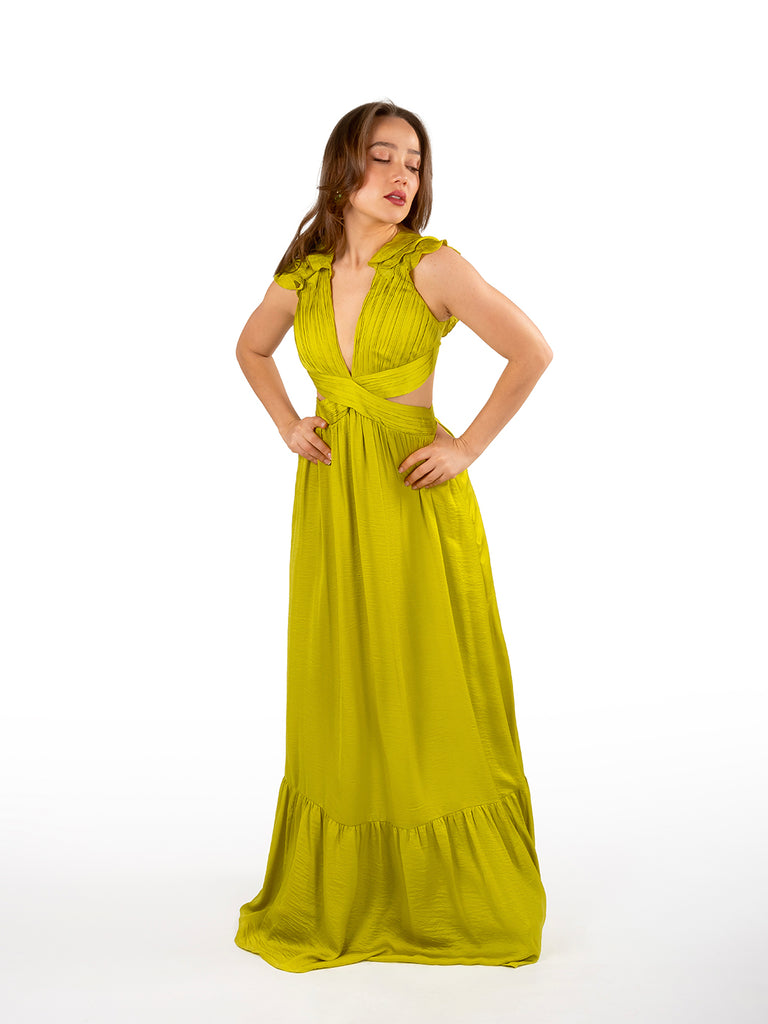 De Fiesta Vestido Amarillo Sears Xia Vestido Verde Limón Largo