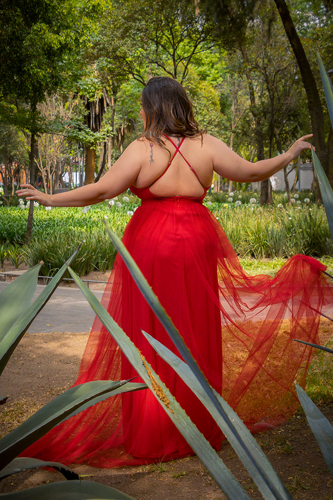 Nueva Orleans Vestido Rojo Largo Tul