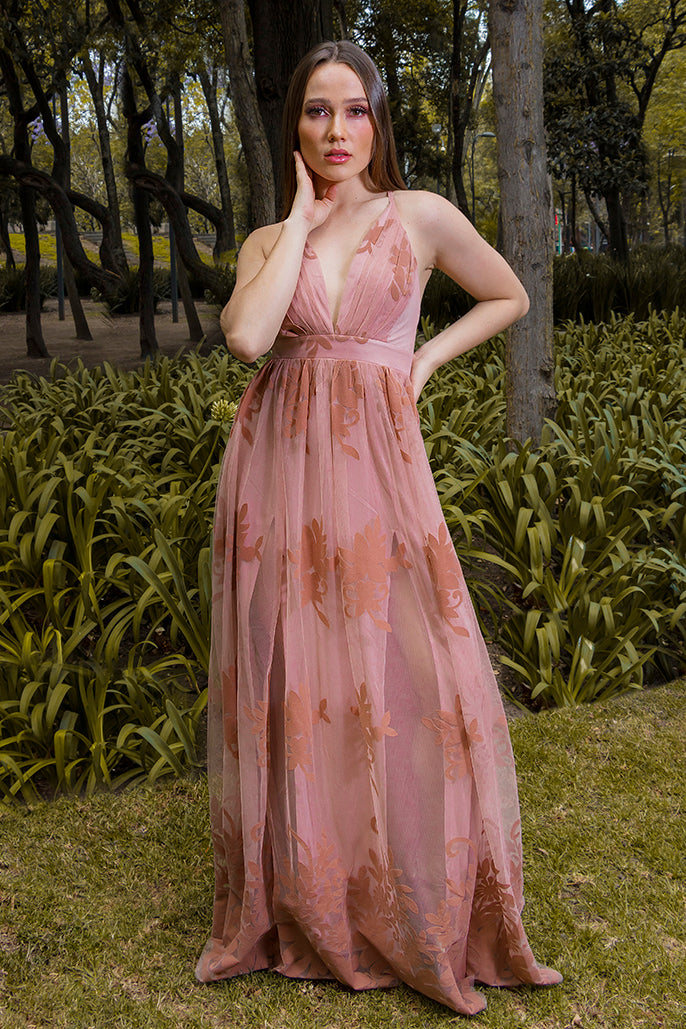 Lorette Vestido Rosa Largo Tul