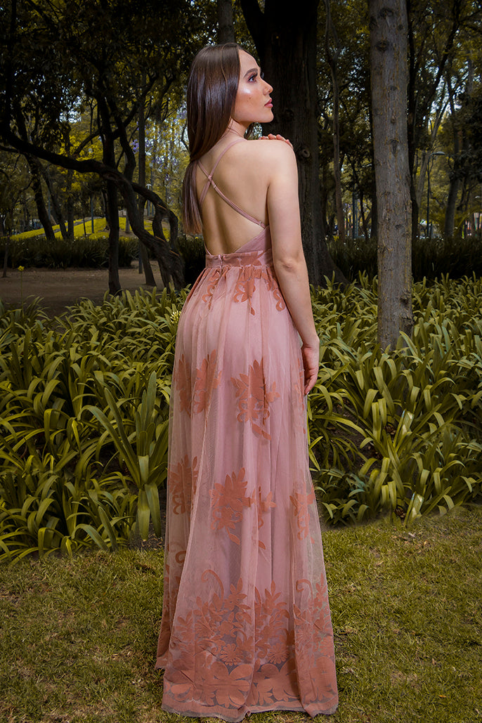 Lorette Vestido Rosa Largo Tul